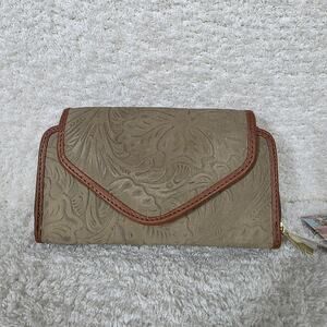 Dark Taupe  Mexican Handmade Floral Embossed Leather Flap Closure Wallet